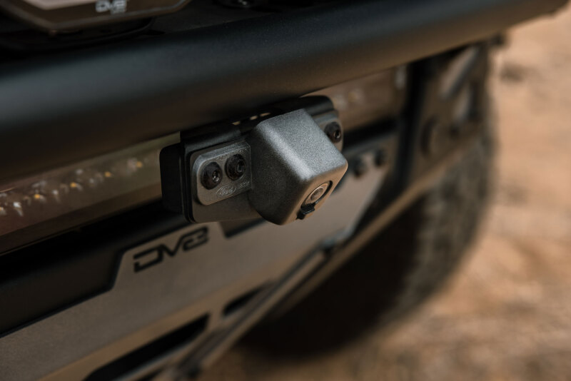 Ford Bronco Raptor Camera Relocation Bracket - Front - DV8 Offroad - Micro-Texture Black Powder Coated - `21-`26
